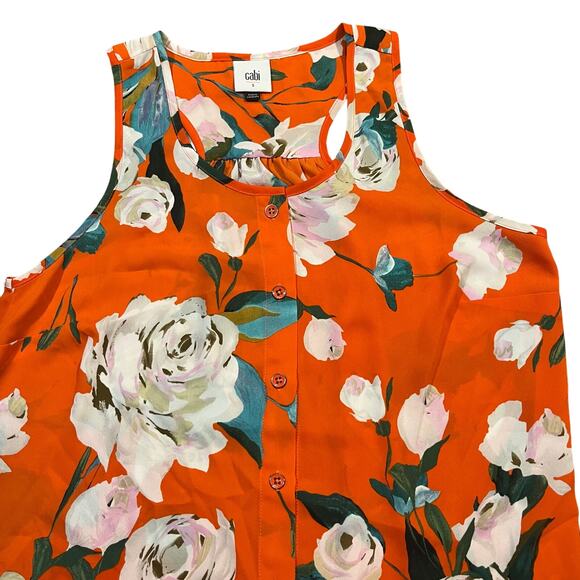 CABI womens size‎ S orange floral sleeveless button down blouse top - Picture 1 of 7